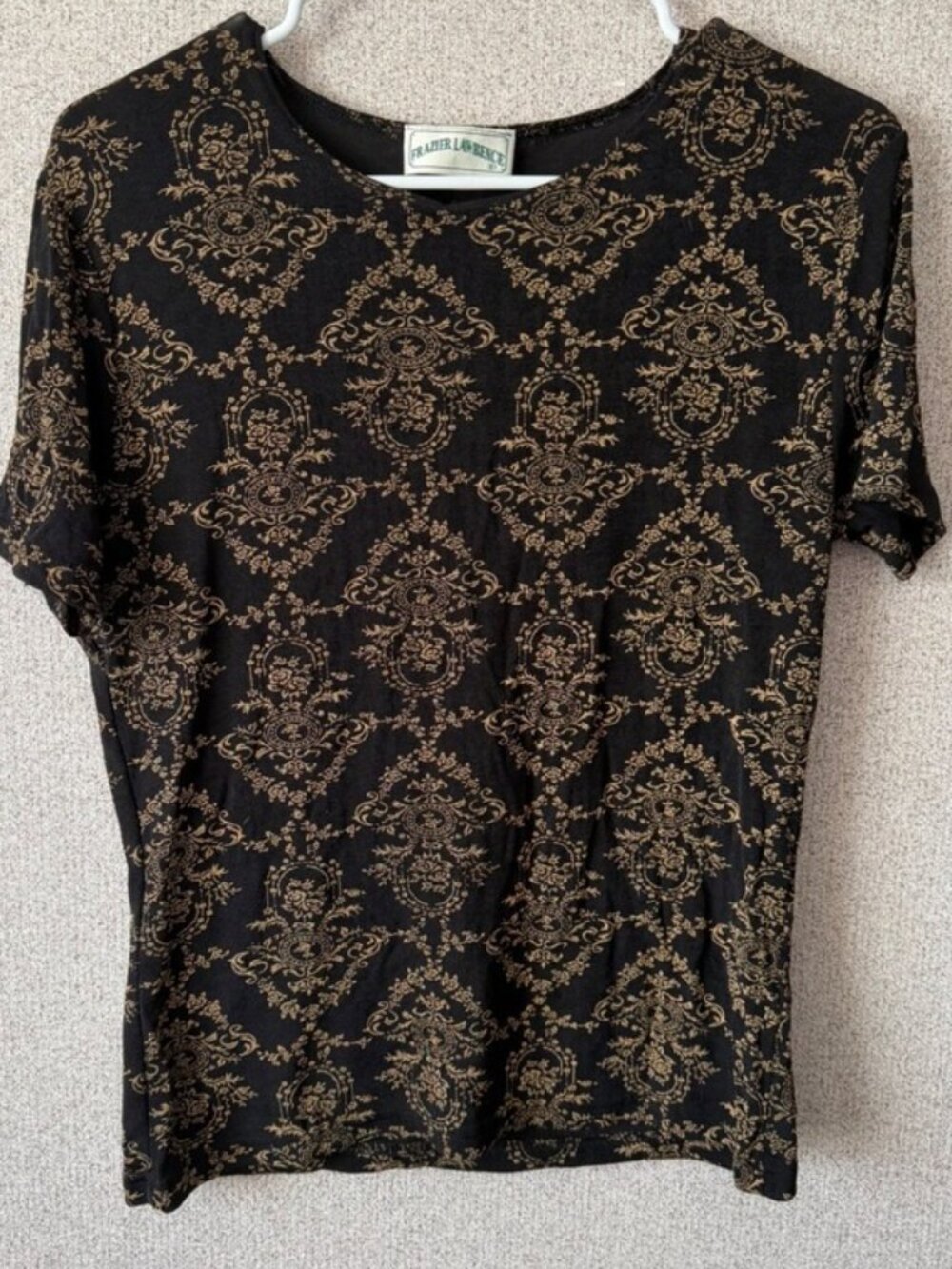 Womens Black Gold Damask Top
